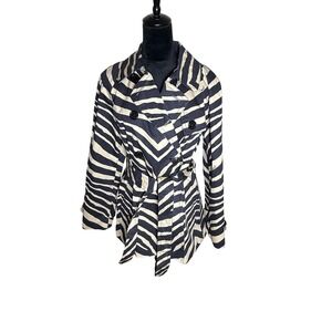 NWT Coach Womens Zebra Print Trench Coat Belted Double Breasted Black Cream Lg